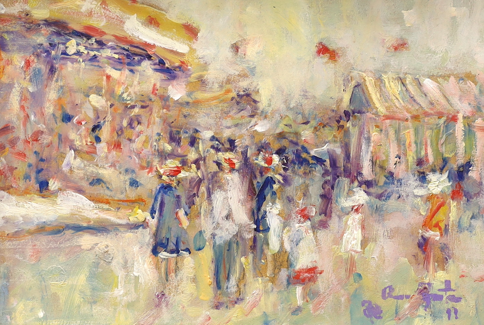 Ross Foster (Contemporary), oil on board, Fairground scene, signed, 16 x 24cm